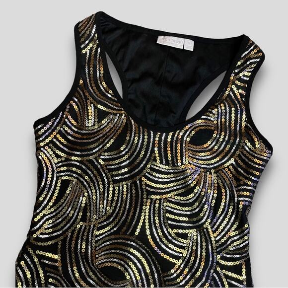 BISOU BISOU T-BACK Y2K SEQUIN COCKTAIL PARTY DRESS BRONZE  6 - Picture 4 of 8